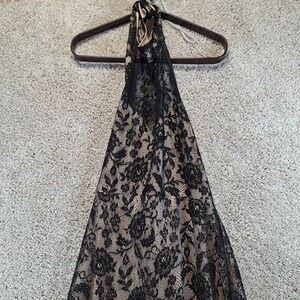 Eden Maxi Dress Women XL Black Floral Lace Halter Neck Backless Formal Goth Glam